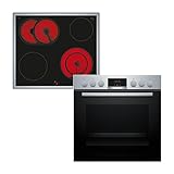Bosch HND411LS63, Einbau-Herd-Set, Einbau-Herd 60 cm, HEA513BS3, Serie 4, 3D Heißluft, Heißluft sanft, Edelstahl & Elektro-Kochfeld 60 cm, NKN645GA2E, Serie 4, Herdgesteuert, 21cm Kochzone, Mit Rahmen