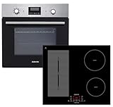 Einbauherd-Set Backofen Umluft Grill Display mit Uhr & Timer autarkes Induktionskochfeld 60 cm breit Timer Flexzone rahmenlos Topferkennung Backofen Set Herd mit Kochfeld