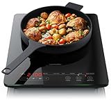 Arendo - Kochplatte Induktion 2100 Watt - Induktionskochplatte - 9 Leistungsstufen - 1 Induktionskochfeld - Sensor Touch Bedienfeld - Überhitzungsschutz - Automatische Erkennung der Topfgröße