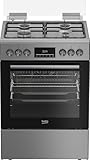 Beko FBM62320XDSL Freistehender Herd, Multifunktionsofen mit Gaskochfeld, 72 l Garraum-Volumen, 4 Kochzonen, 8 Heizarten, Seitengitter, Multifunktionsdisplay, Edelstahl