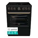 Gorenje Classico GECS 6 B70CLB Elektrostandherd mit Glaskeramik-Kochfeld/Retro Design / 60cm / 71 Liter/Gentle Close/Schnellaufheizung/AirFry/ExtraSteam/Pizzamodus/AquaClean/schwarz