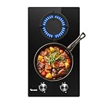 TOPWISH Gaskochfeld 2 flammig, gasherd 2 flammig, glas gaskochfeld einbau 30cm, NG/LPG konvertierbar, zündautomatik, thermoelementschutz, 4750W