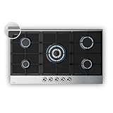 Klarstein Verosteel Gaskochfeld, 5-Brenner Gasherd, 90cm Glas & Edelstahl, 10400W, Flüssiggas/Erdgas, Elektrische Zündung, Flammenausfallschutz, Gas Kochplatte Set