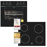 Exquisit Herd-Set EHE256-U-020-Set schwarz | EEK: A | 59,0 l Garraum | Glaskeramik Kochfeld | Herd-Set 60 cm