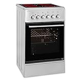 Exquisit Standherd ECM 5-4.1 BZ Inox | Standherd 50cm mit Glaskeramik Kochfeld | 2-Kreis-Bräterzone | Umluft | Grill | Elektroherd freistehend 50 cm