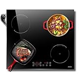 Induktionskochfeld mit Stecker 4 Zonen Einbau Kochfeld Induktion 60cm Induktionsplatte, 3500W, Touch-Bedienung, 9 Leistungsstufen, Kindersicherung, Timer