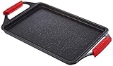 WECOOK! - EcoChef Bratpfanne 43x25cm | Induktion Grillpfanne mit 5mm Quantanium Antihaftbeschichtung | Geeignet für Alle Herdarten | Abnehmbare Silikongriffe, Schwarz, Aluminium