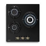 Klarstein Victoria Gasherd, 3-Brenner Gaskochfeld, 6050W, 45cm Glas, Retro-Design, Flüssiggas & Erdgas, Elektrische Zündung, Flammenausfallschutz, inkl. Umrüstsatz & Schlauchset, Schwarz
