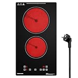Domino Glaskeramikkochfeld, FIREGAS Einbauherde Glaskeramik Elektrisches Kochfeld, 3000W, 9 Leistungsstufen, Sensor-Touch-Steuerung, Kindersicherung,1-99 Mi Timer, Ceranfeld mit 2 Platten