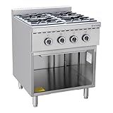 GastroHero ECO‑Gasherd GHBO4B mit 4 Flammen | offener Unterbau | 28,8 kW | Gastronomie Gasherd aus Edelstahl | Thermoelement-Sicherung | geeignet für Erd‑ & Propangas