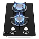 TOPWISH Gaskochfeld 2 flammig, gasherd 2 flammig, glas gaskochfeld einbau 30cm, NG/LPG konvertierbar, zündautomatik, thermoelementschutz, 4750W