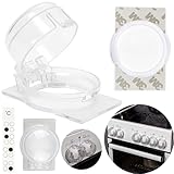 Herdknopf Kindersicherung, 2 Pack, Montage ohne Knopf Demontage, für max. Ø 4,9 cm und 4 cm hohe Herdknöpfe Schutz mit min. 6,1 cm Abstand Mitte-Mitte, transparenter Kleber, Herdschutz Baby Sicherung