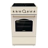 Gorenje Classico GECS 5B70CLI Elektrostandherd mit Glaskeramik-Kochfeld/Retro Design / 50cm / 70 Liter/Gentle Close/Schnellaufheizung/AirFry/ExtraSteam/Pizzamodus/AquaClean/champagne