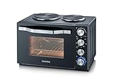 SEVERIN Back- und Toastofen mit Kochplatten, Ofen mit 30 L Garrauminhalt, mit Kochplatten zum Kochen, Grillen und Backen, Gesamtleistung 2500 W, schwarz, TO 2074