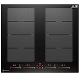 AMZCHEF Induktionskochfeld 60cm mit 2 Flexzonen, 4 Zonen Induktionskochplatte mit leisem Betrieb, 9 Leistungsstufen und Booster - BBQ Funktion, Pausenfunktion und Warmhalten, 7400W