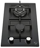 K&H Domino 2 Zonen Glas Gaskochfeld 30cm Wok Brenner Erdgas Autark Eigebaut mit Thermoelement-Flammenaustrittssystem 2Z-KHGW
