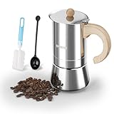 UPOHYEE Espressokocher Induktion Herde Geeignet Holzgrabstraße 6 Tassen 300ml Espressomaschine aus 304+430 Edelstahl, Mokkakanne für Espresso Kaffee Mit Dosierlöffel und Schwammbürste