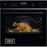 AEG Wifi Einbaubackofen, Serie 6 LED-Touchdisplay, Made in Germany, Pyrolyse Selbstreinigung, 25% Dampfunterstützung Außen Knusprig & Innen Saftig, Kerntemperatursensor, TR6PB50WSB