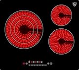 K&H Glaskeramikkochfeld NC-6605 [3 ZONEN] - Herdplatte 3 Kochfelder - Kochfeld 3 Platten Autark - Kochplatten 3er - Starkstrom-Anschluss - Kein Stecker Enthalten - 59CM 6600 Watt - 9 Leistungsstufen