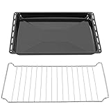ICQN 42.2 x 37 cm Backbleche & Gitter Set, 3 cm Tief Emailliert Fettpfanne und Verchromt Backofenrost für Backofen & Herd, Kratzfest & Rostfrei, 422 x 375 x 30 mm, Schwarz