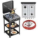 HOMELUX 6,2 KW Gaskocher Campingkocher Mit Regalen, 4 Flammig Campingkocher mit 1,5M Anschlussschlauch und Druckminderer 50 mbar