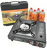 SMHLINE® Campingkocher Gaskocher Set inkl. 4x Gaskartuschen 227g Butan Gas Camping Herd Outdoor Tischgrill 1 flammig Piezozündung Tragekoffer